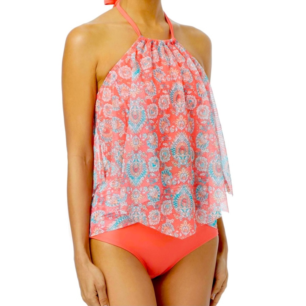 Coco Reef Aura Mesh Ruffle Cropped Tankini 32C